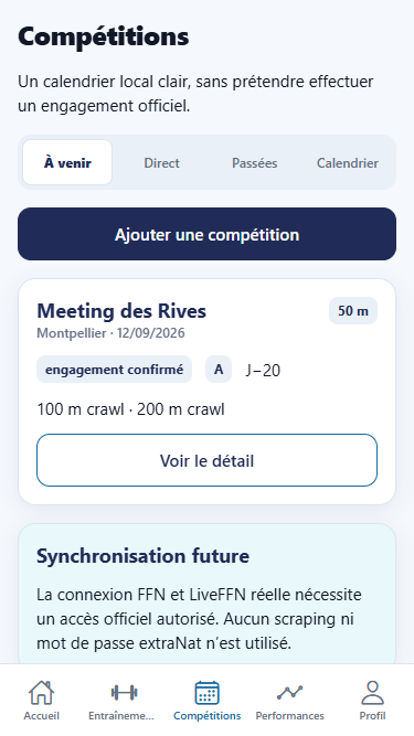 Liste réelle des compétitions dans SwimRace